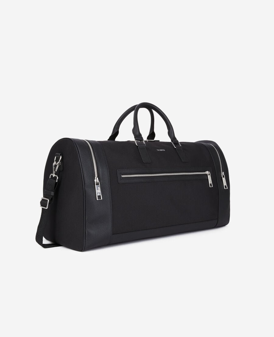 The Kooples HERREN BLACK schwarze wochenendtasche aus leder und canvas