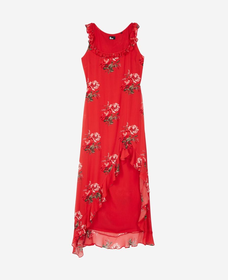 The Kooples F RED / GREEN red floral print long dress with ruffles