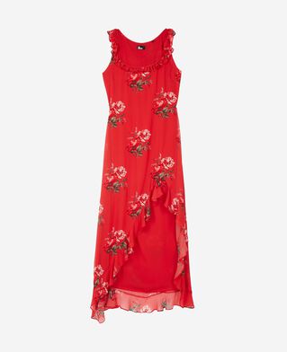 The Kooples F RED / GREEN red floral print long dress with ruffles