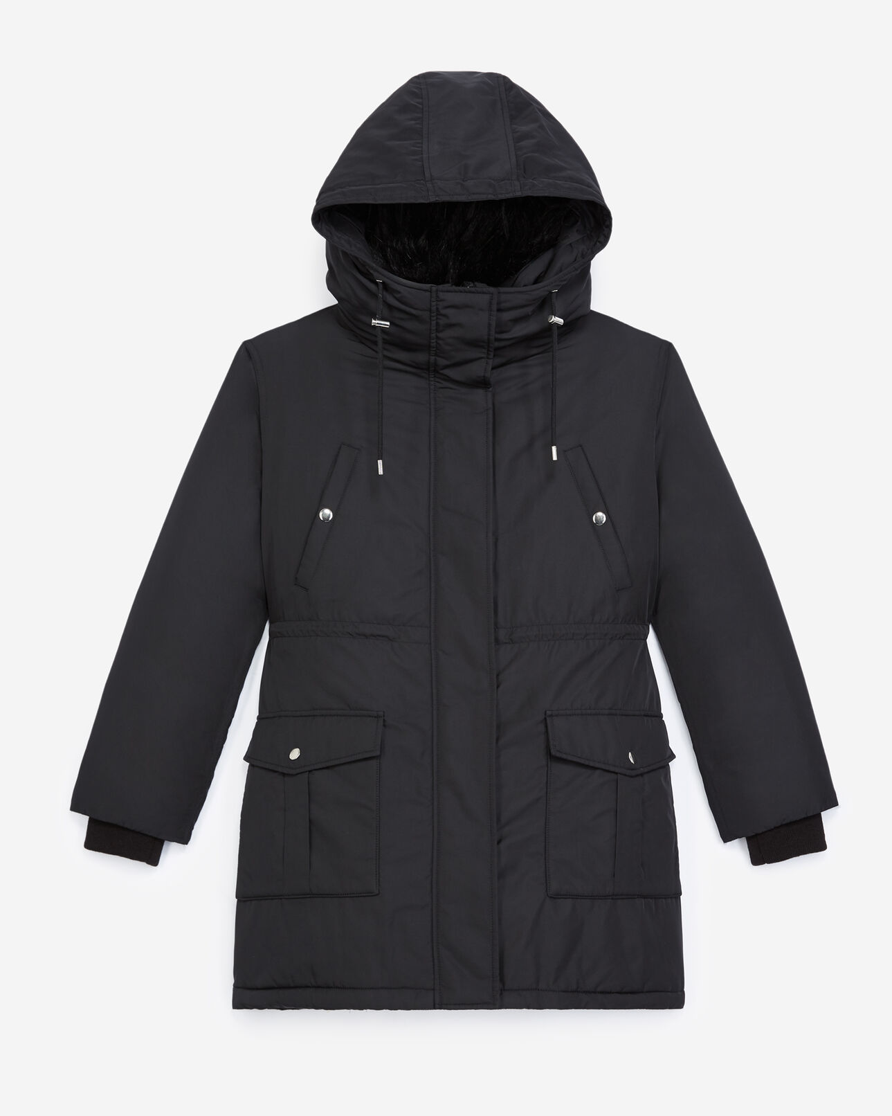 The Kooples FEMME BLACK parka capuche noire à fausse fourrure
