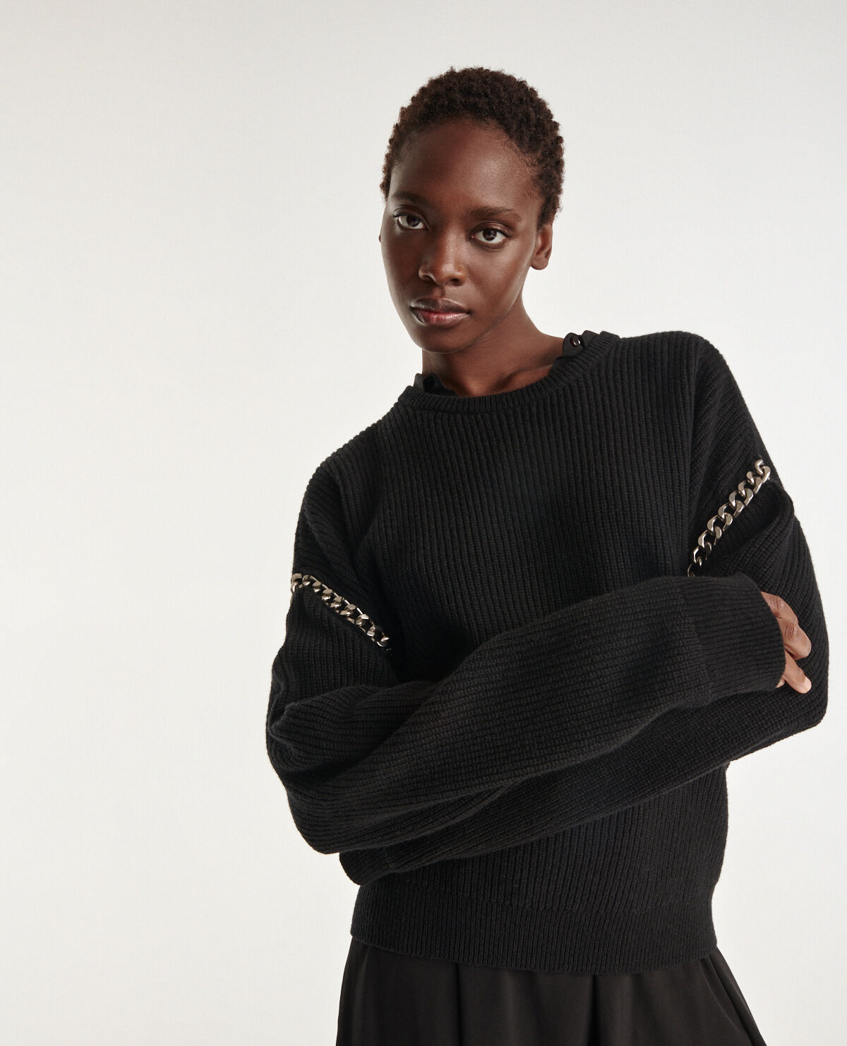 Pull laine noire ample d tails cha nes The Kooples