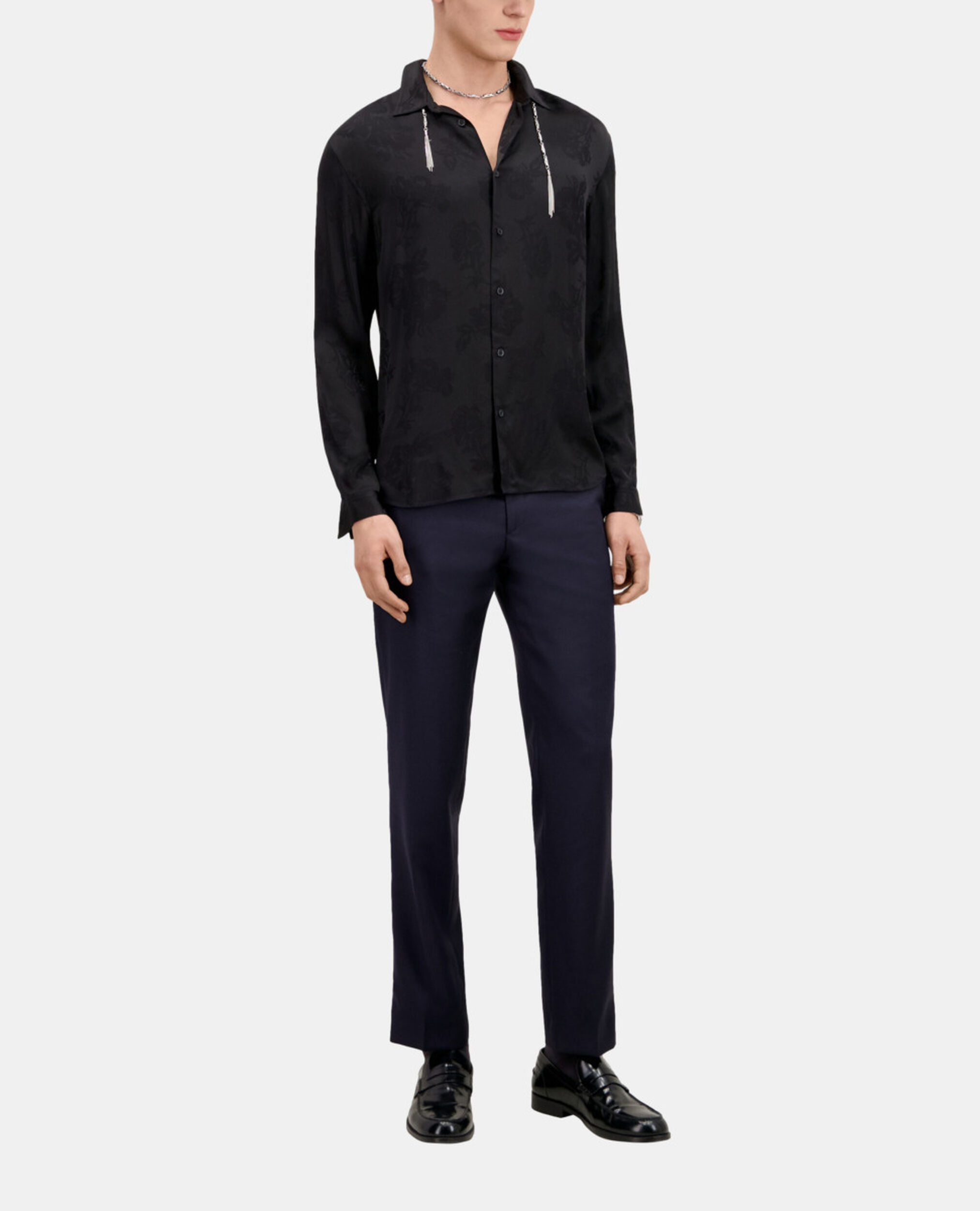 Chemise jacquard noire à fleurs, BLACK, hi-res image number null