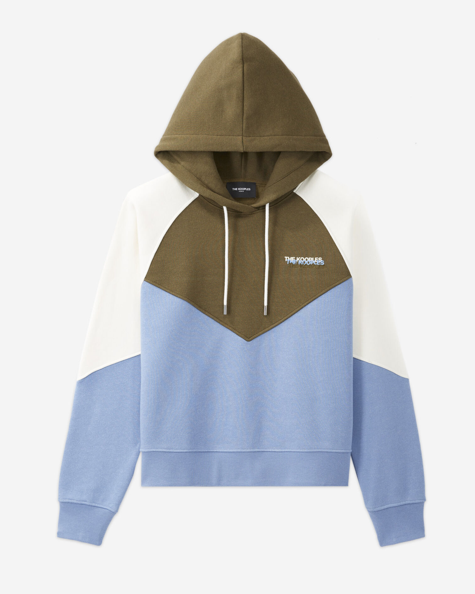 Hooded blue and khaki sweatshirt with logo on chest, BLEU KAKI ECRU, hi-res image number null
