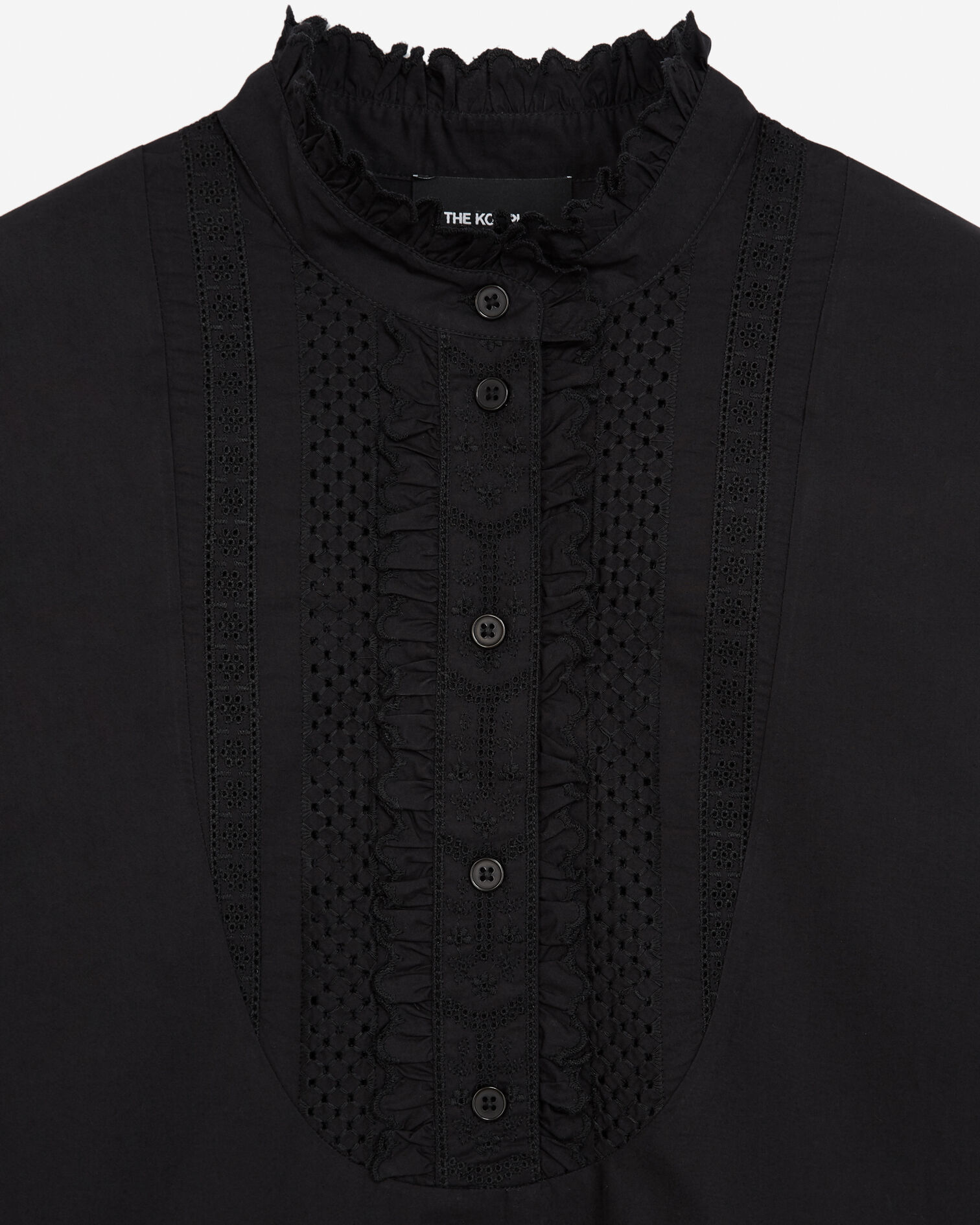 Camisa negra algodón bordada manga, BLACK, hi-res image number null