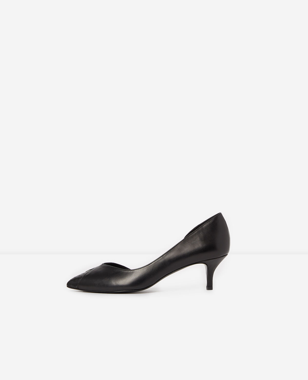 Black leather shoes with small heels