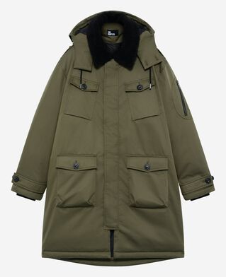 The Kooples HERREN KAKI wasserabweisender parka mit khakifarbenem sherpa-kragen