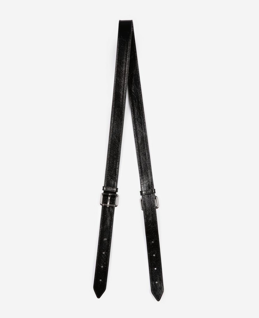 The Kooples WOMEN BLACK amelia bag strap in black cracked leather