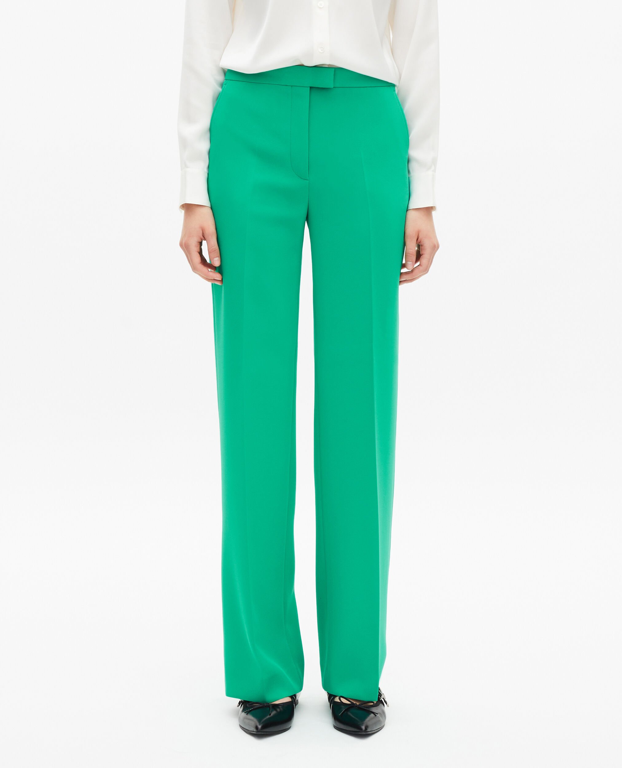 Green crepe tailored pants, GREEN, hi-res image number null