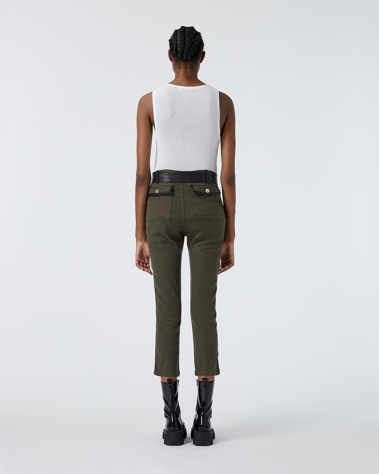 Khaki military pants with leather belt, KAKI, hi-res image number null