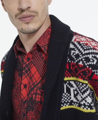 The Kooples H BLACK / RED / YELLOW patterned wool cardigan
