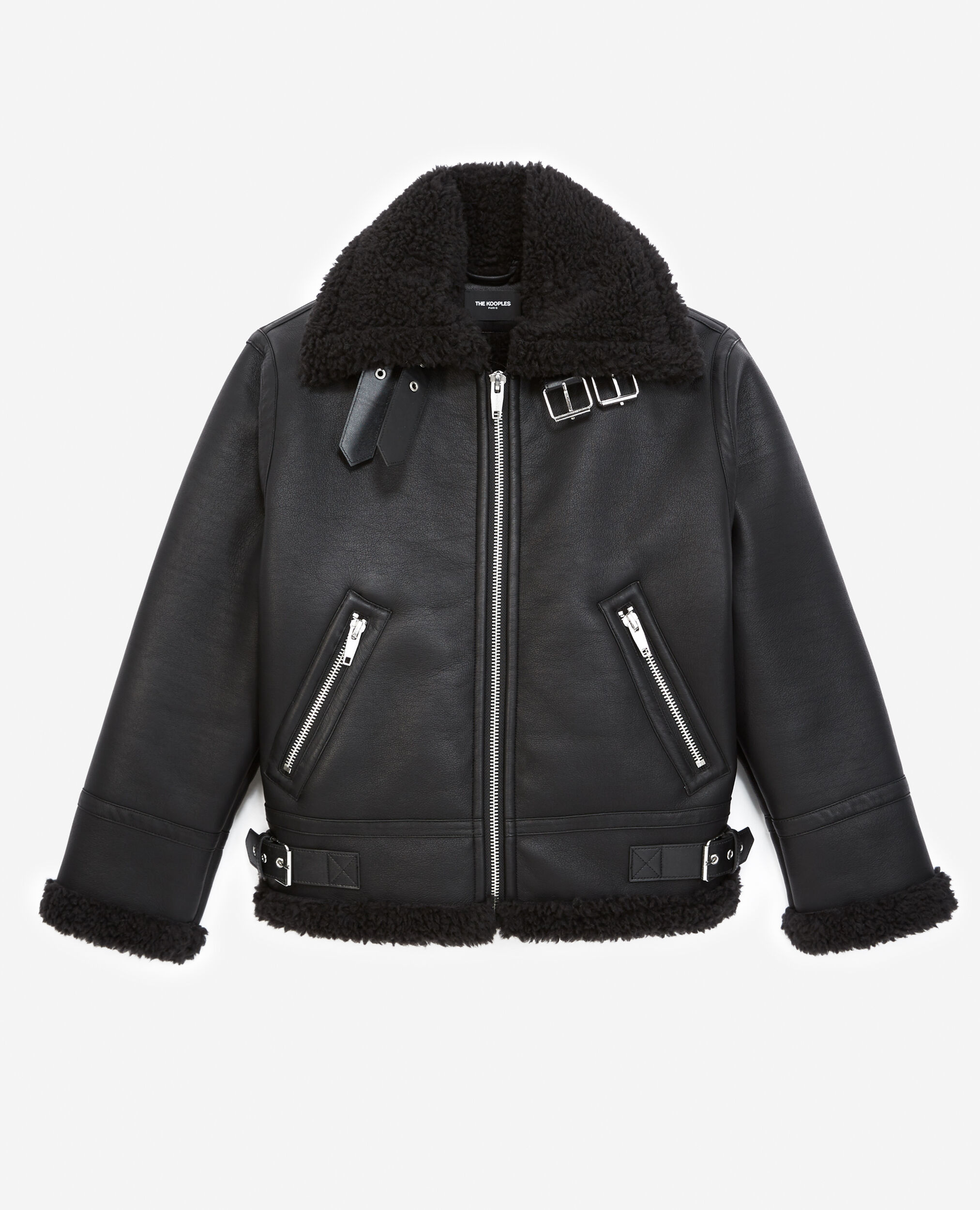 Black faux fur bomber jacket, BLACK, hi-res image number null