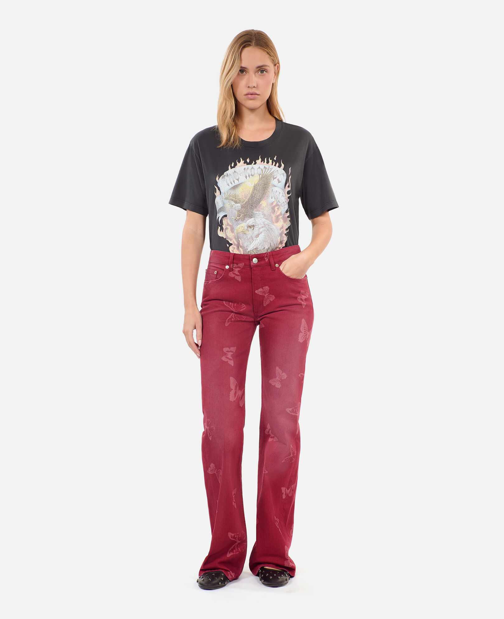 The Kooples DAMEN DARK RED jeans mit ausgestelltem bein und print