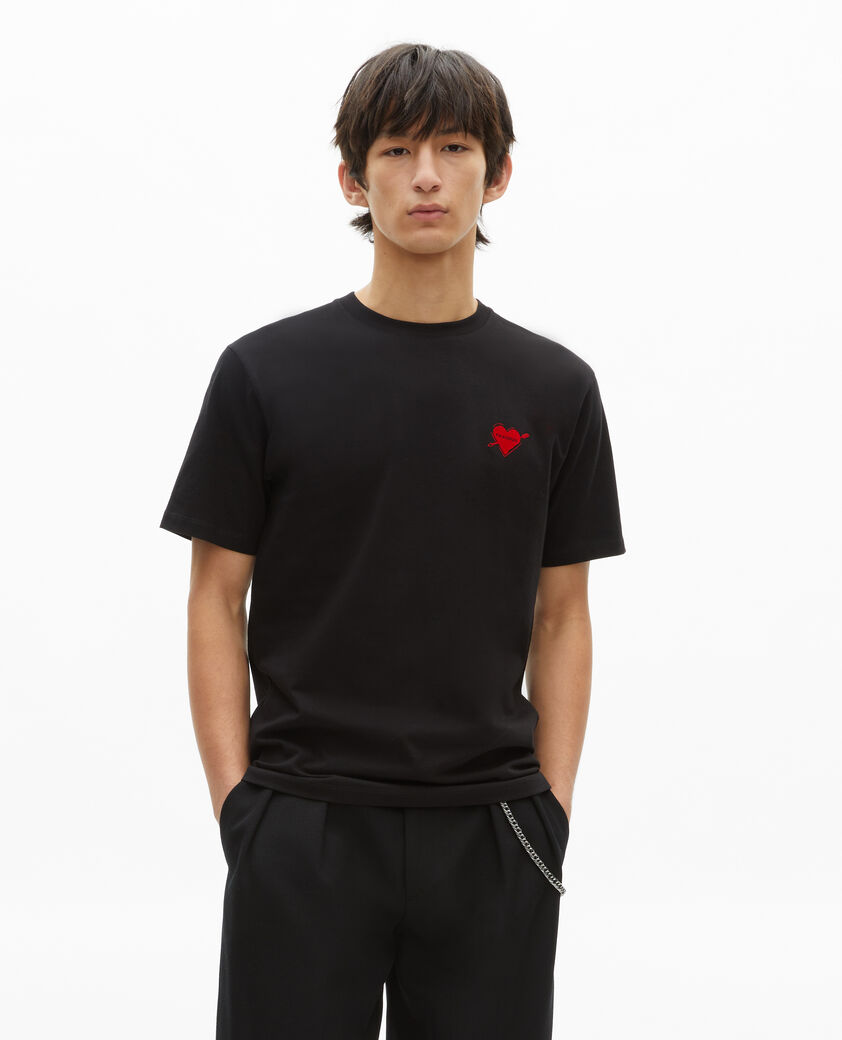 The Kooples MEN BLACK t-shirt with black heart flocking