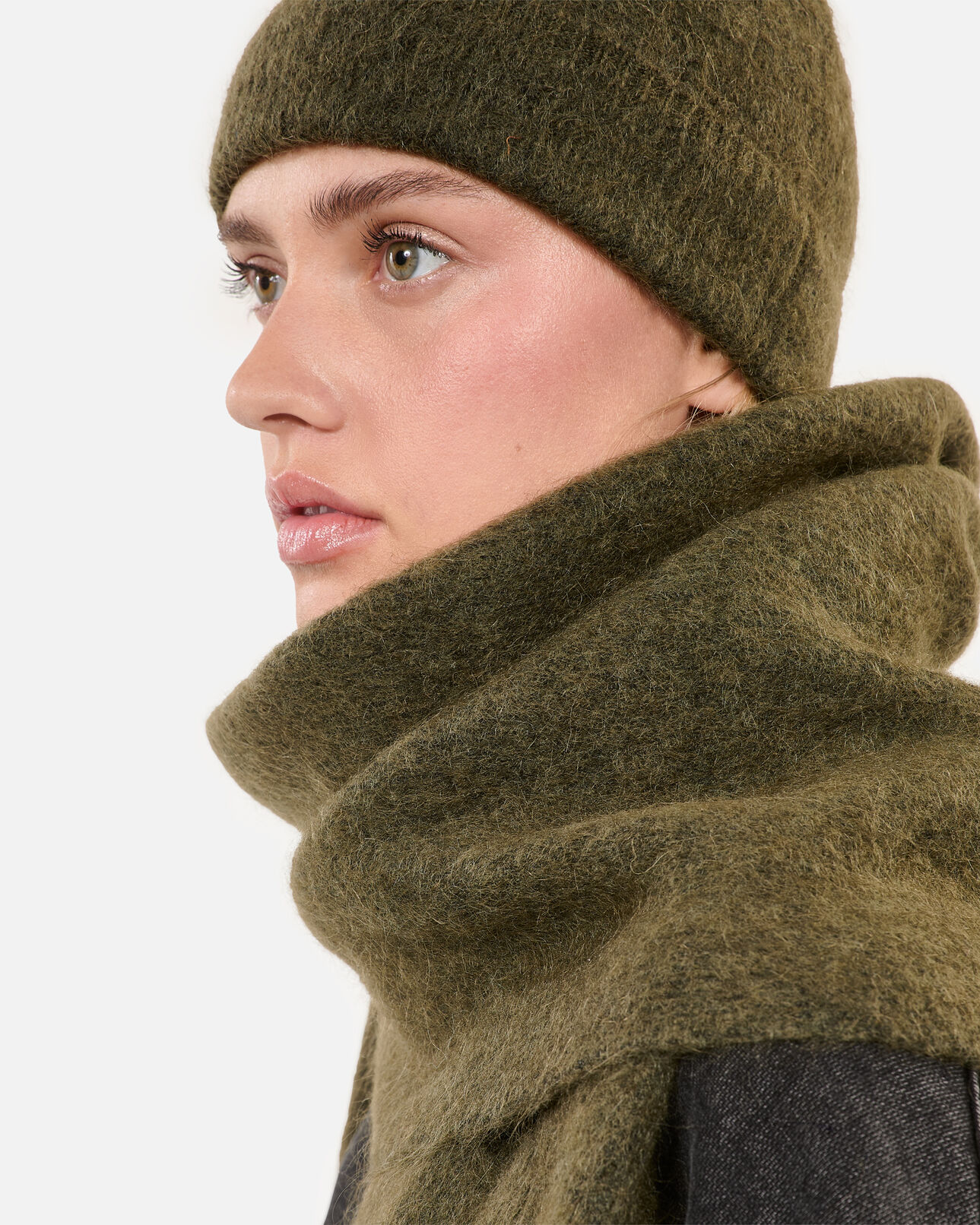 The Kooples MIXED OLIVE NIGHT khaki mohair beanie