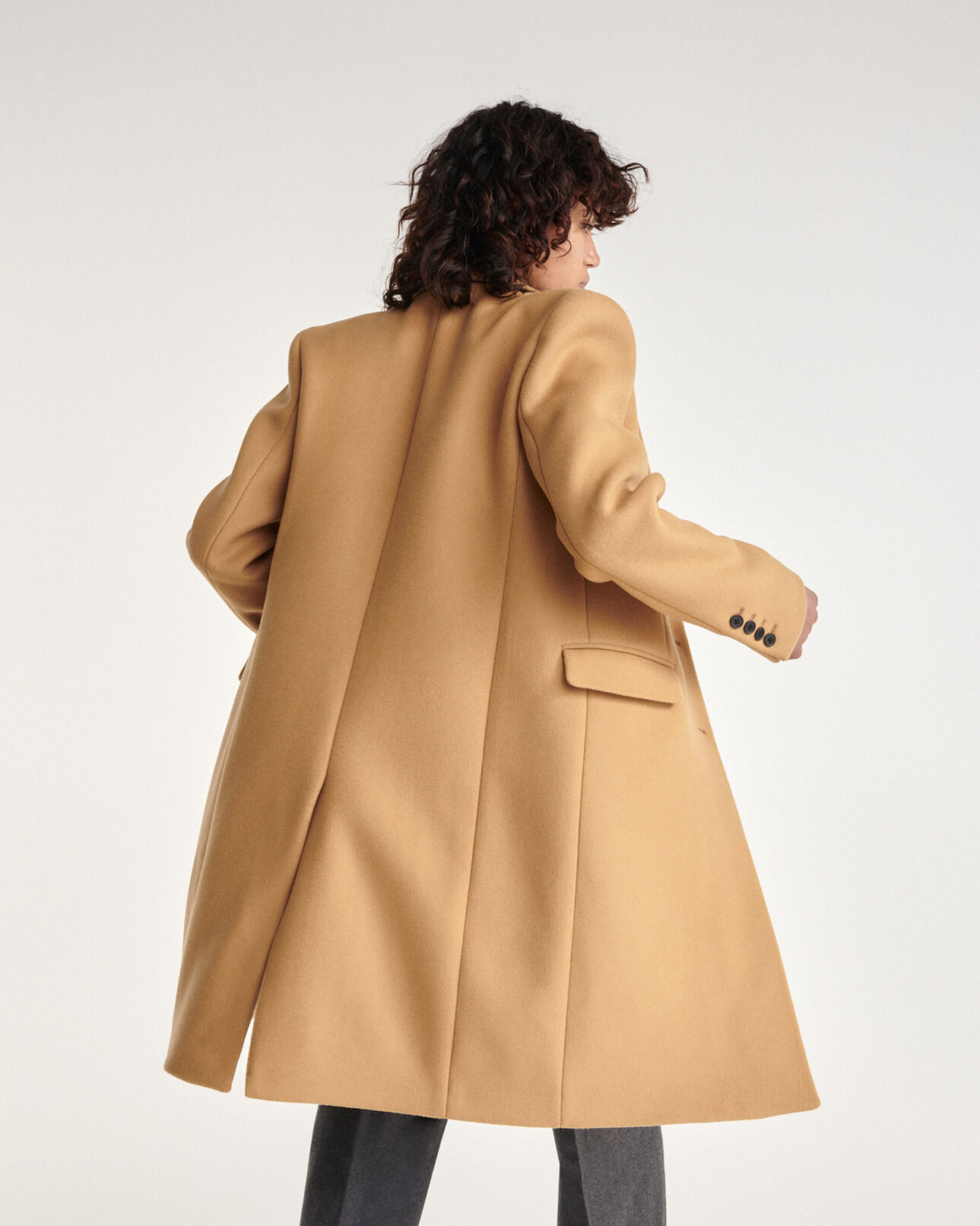 The Kooples WOMEN CAMEL fitted camel wool coat with leather detail