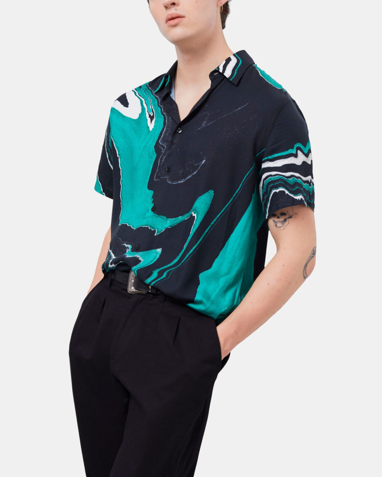 The Kooples HOMME BLACK / GREEN chemise imprimée