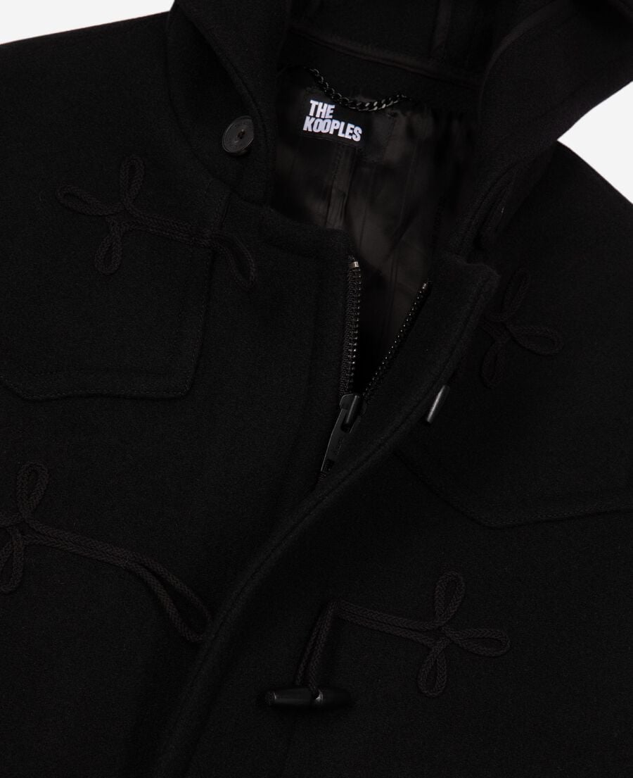 The Kooples MEN BLACK long black wool coat with brandenburg closure