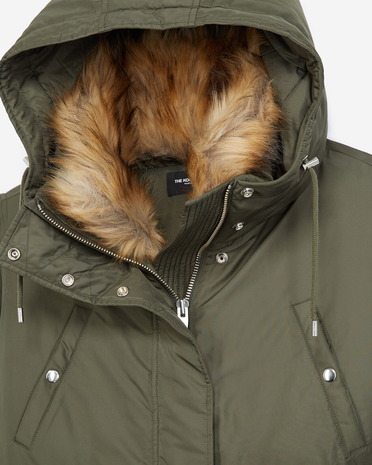The Kooples WOMEN KAKI hooded parka with faux fur in green