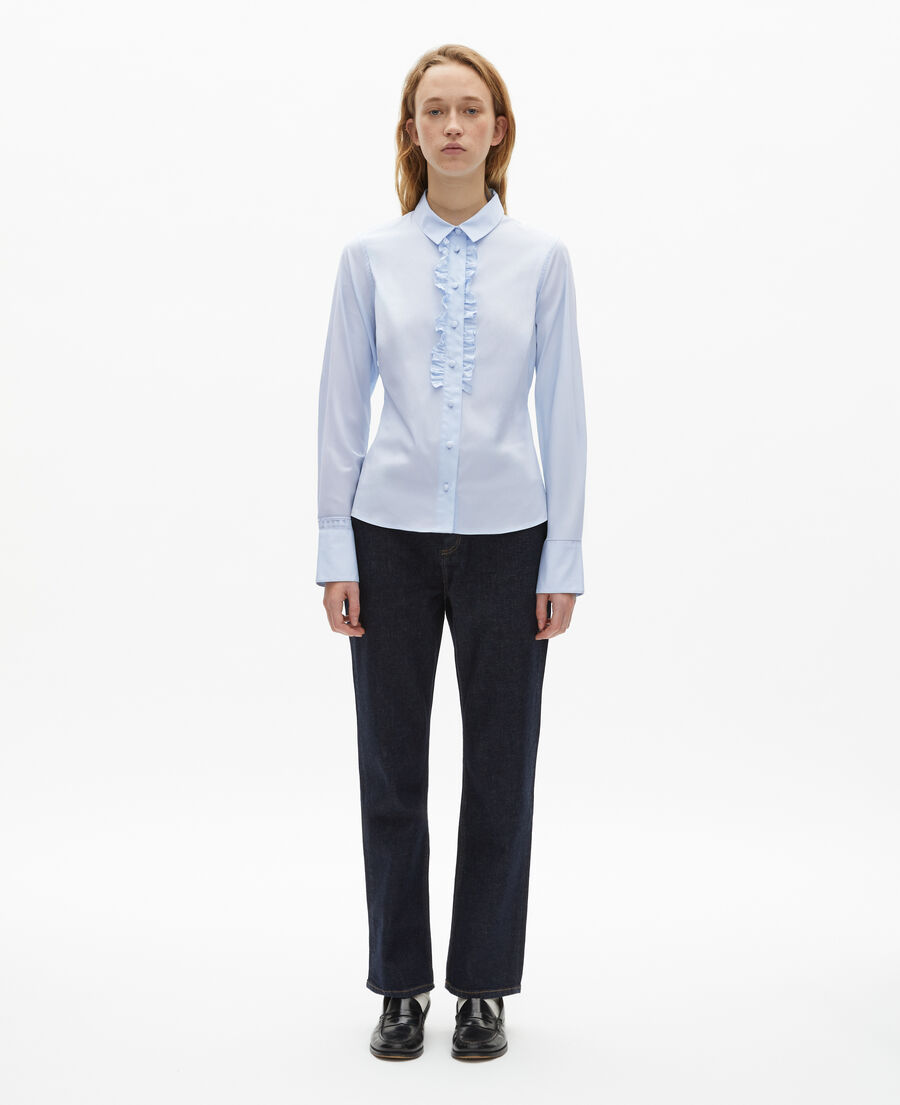The Kooples WOMEN LIGHT BLUE blue poplin shirt with ruffles