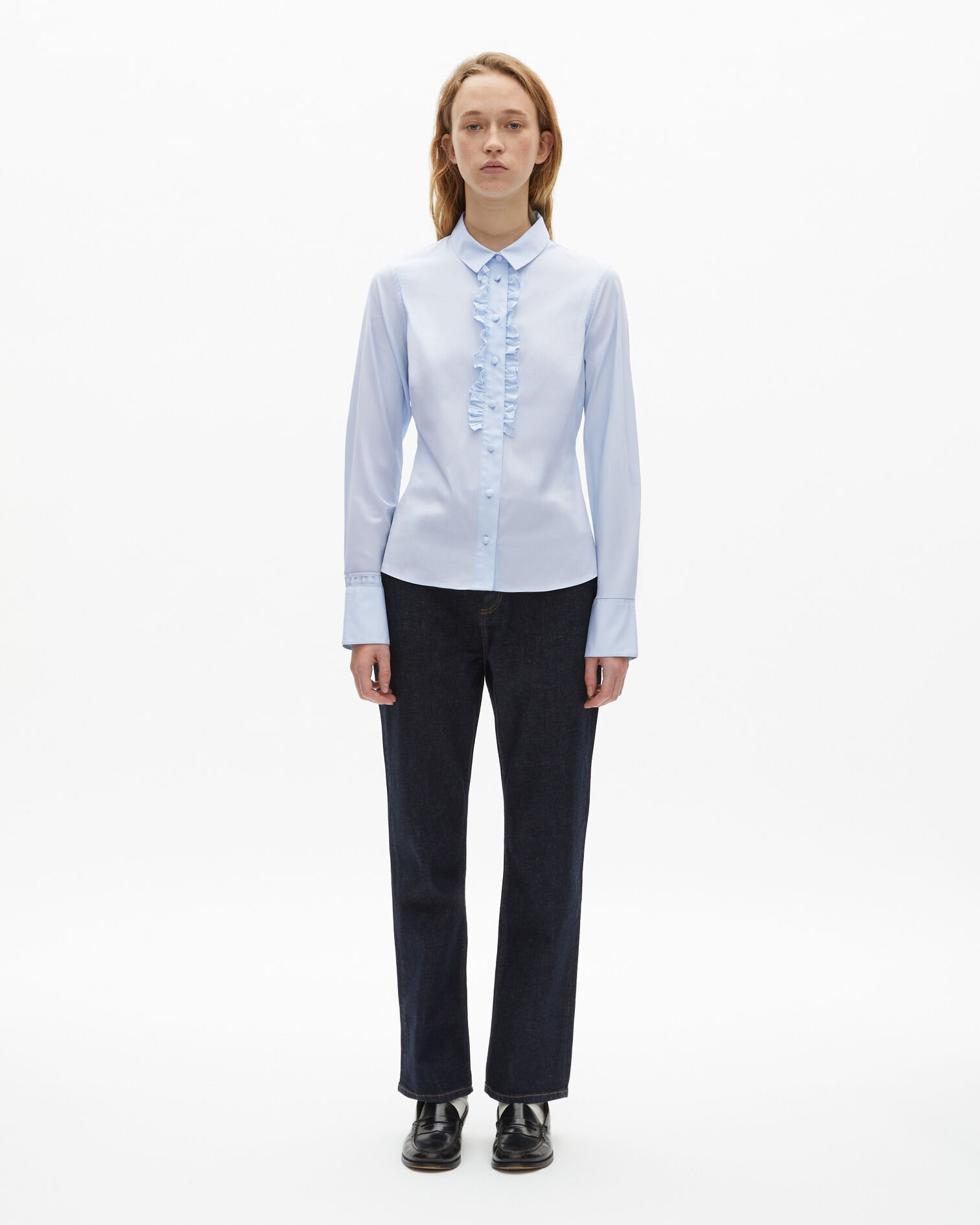 Blue poplin shirt with ruffles, LIGHT BLUE, hi-res image number null