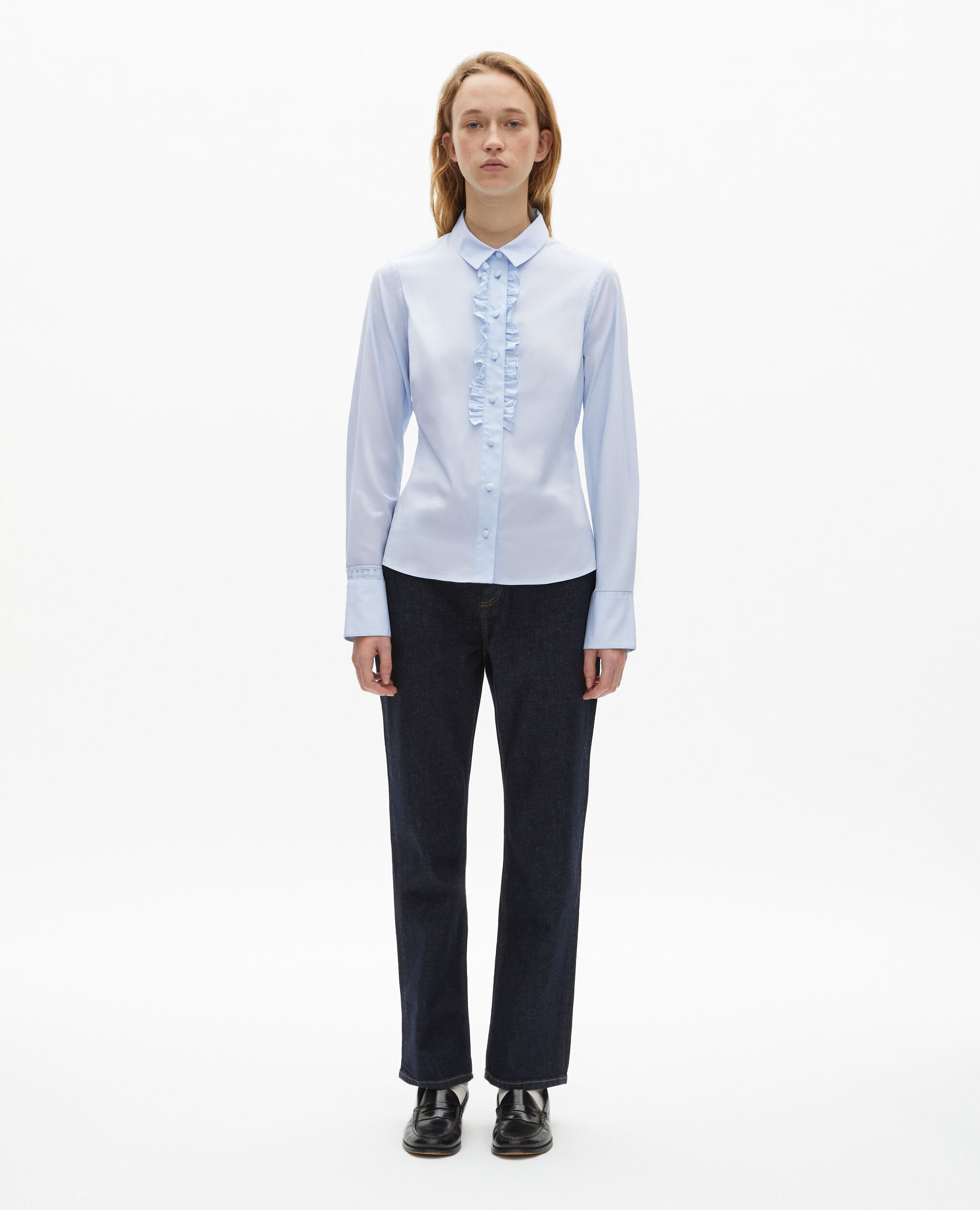 Blue poplin shirt with ruffles, LIGHT BLUE, hi-res image number null