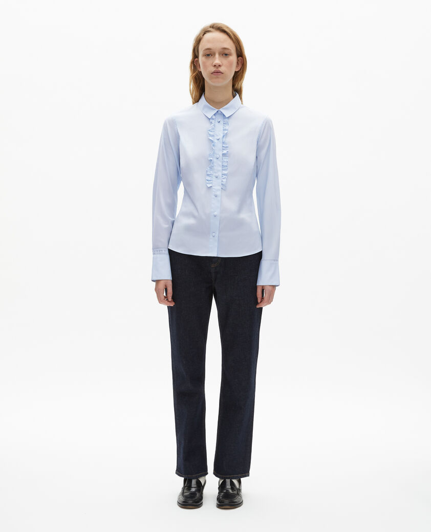 The Kooples WOMEN LIGHT BLUE blue poplin shirt with ruffles