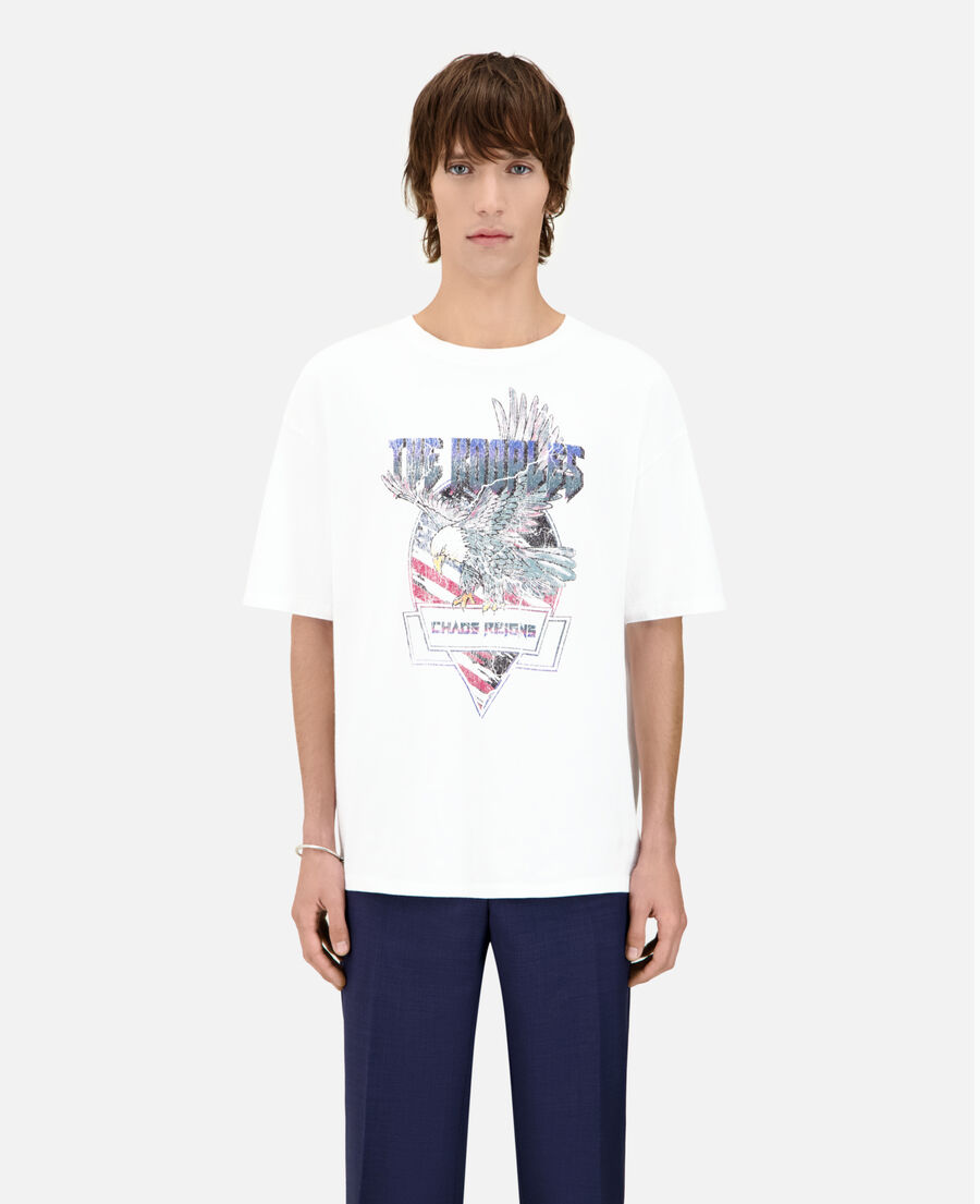 white t-shirt with chaos eagle serigraphy