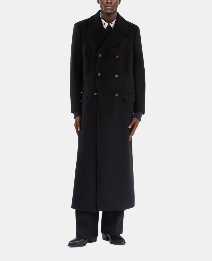 The Kooples HOMME BLACK manteau long en laine m&eacute;lang&eacute;e noire