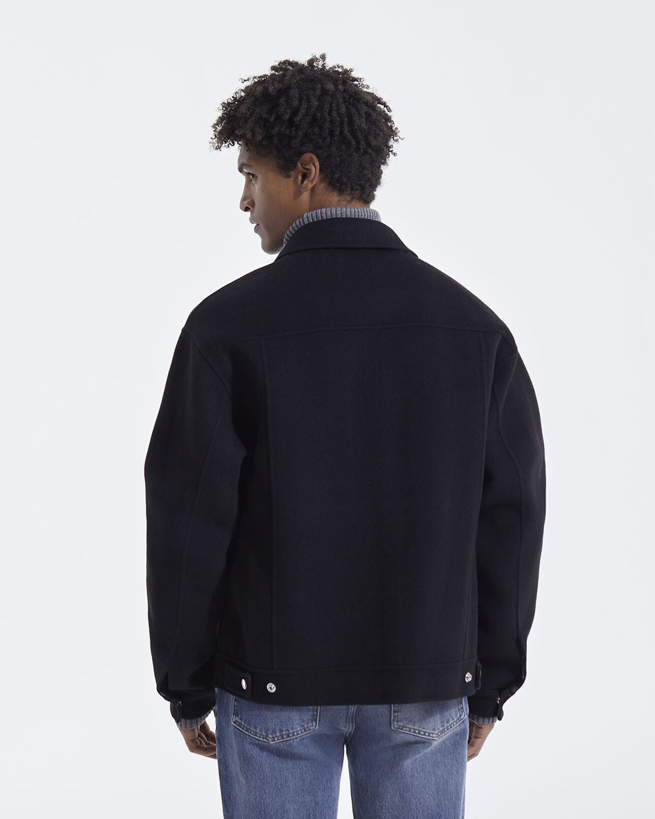 The Kooples HOMME BLACK blouson laine double face noire poches