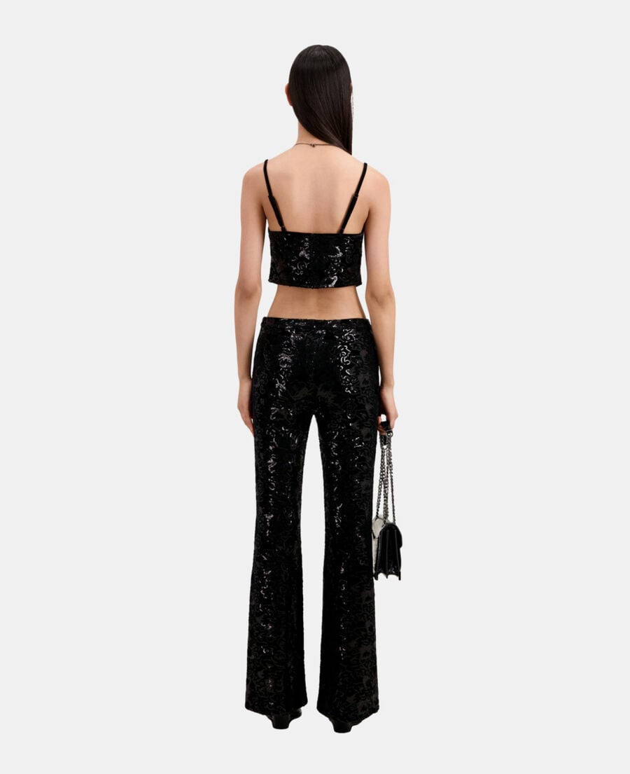 The Kooples FEMME BLACK pantalon flare en velours avec sequins noir