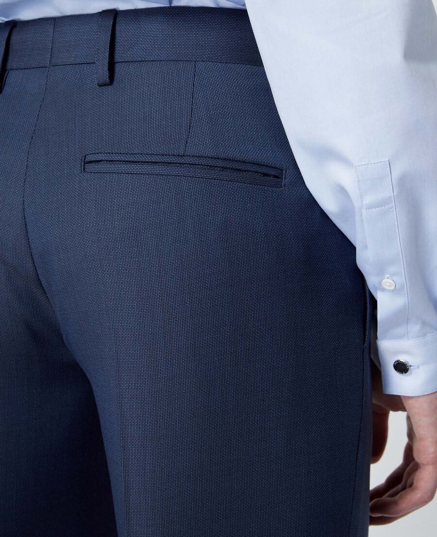 textured wool blue suit trousers