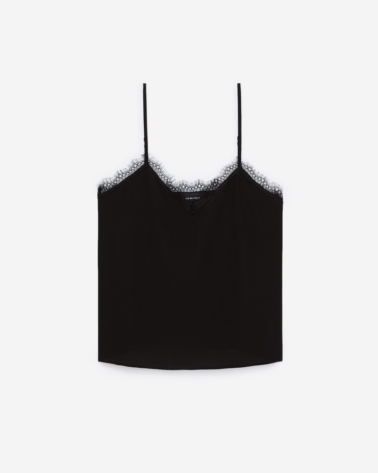 The Kooples WOMEN BLACK black silk camisole with lace detail
