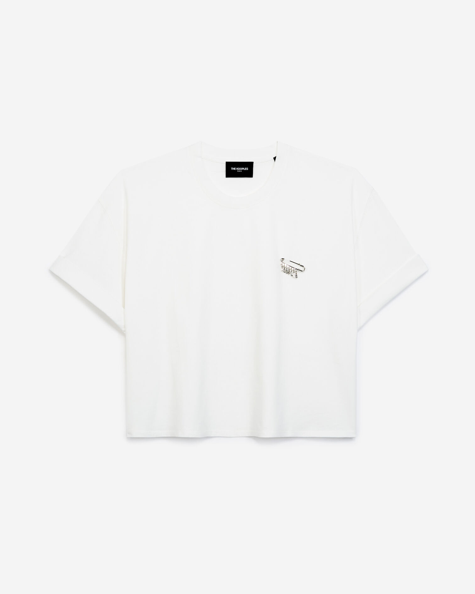 T-shirt coton écru détail épingle, ECRU, hi-res image number null