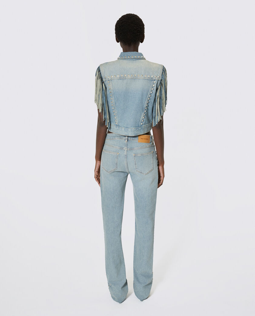 The Kooples MUJER BABY BLUE cazadora vaquera azul con flecos y tachuelas