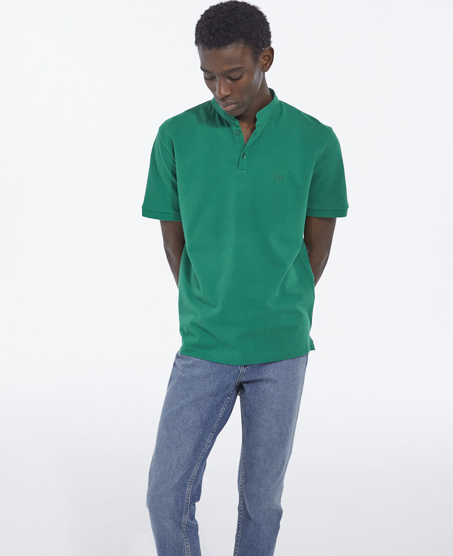 green polo with officer collar and embroidery