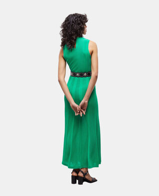 The Kooples FEMME GREEN robe longue verte en maille ajourée