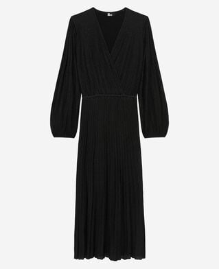 The Kooples DAMEN BLACK/BLACK SHINY langes, plissiertes kleid aus schwarzem lurex