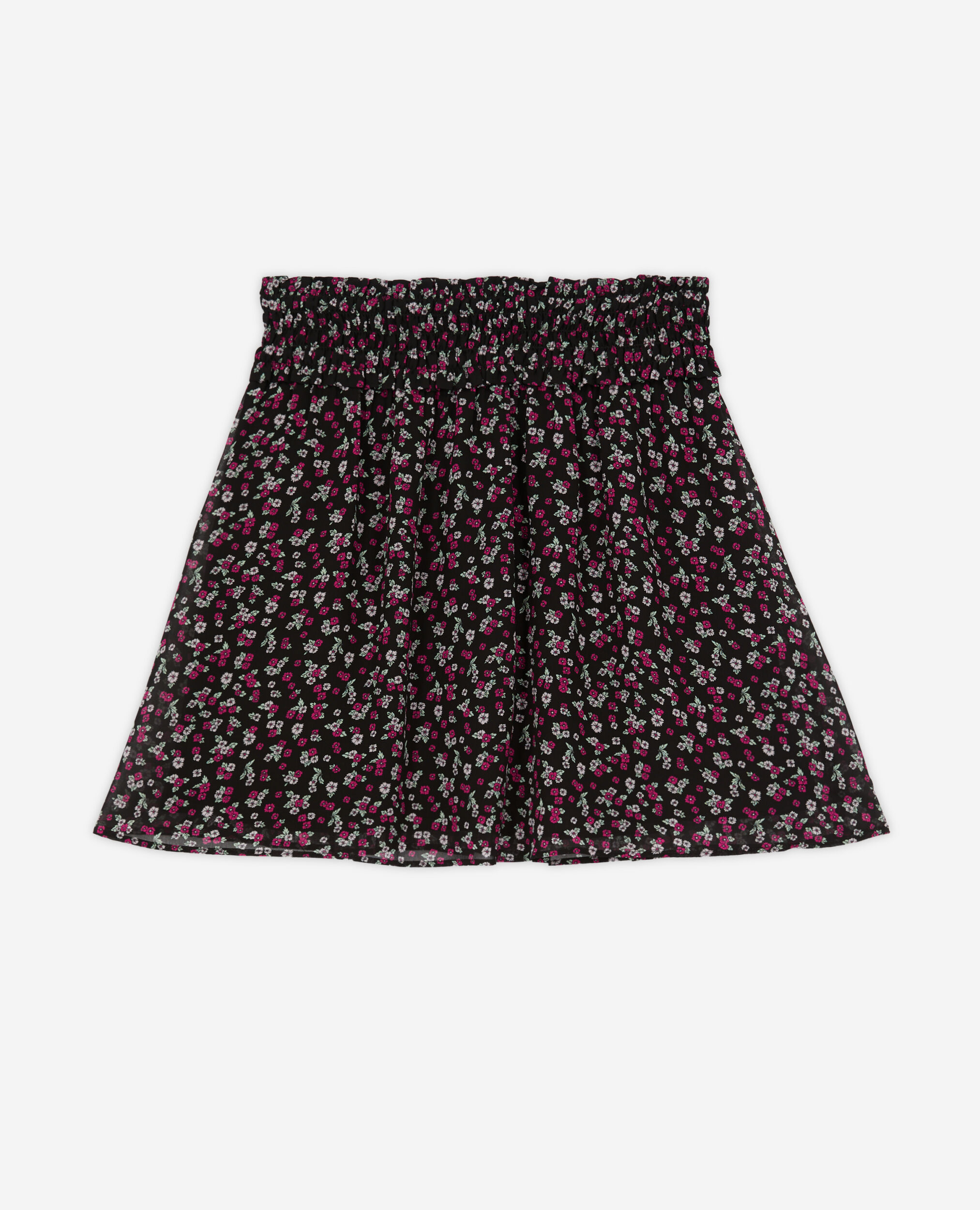 Short printed skirt with smocking, BLACK / PINK, hi-res image number null