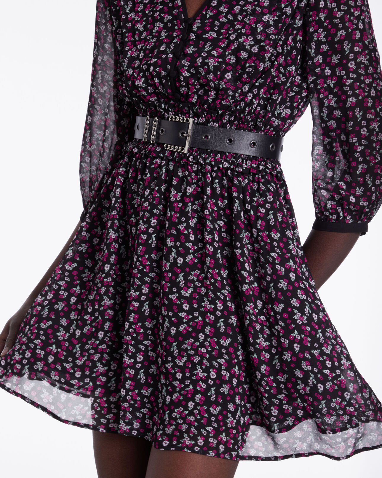The Kooples FEMME BLACK ceinture en cuir avec boucle chaîne noire