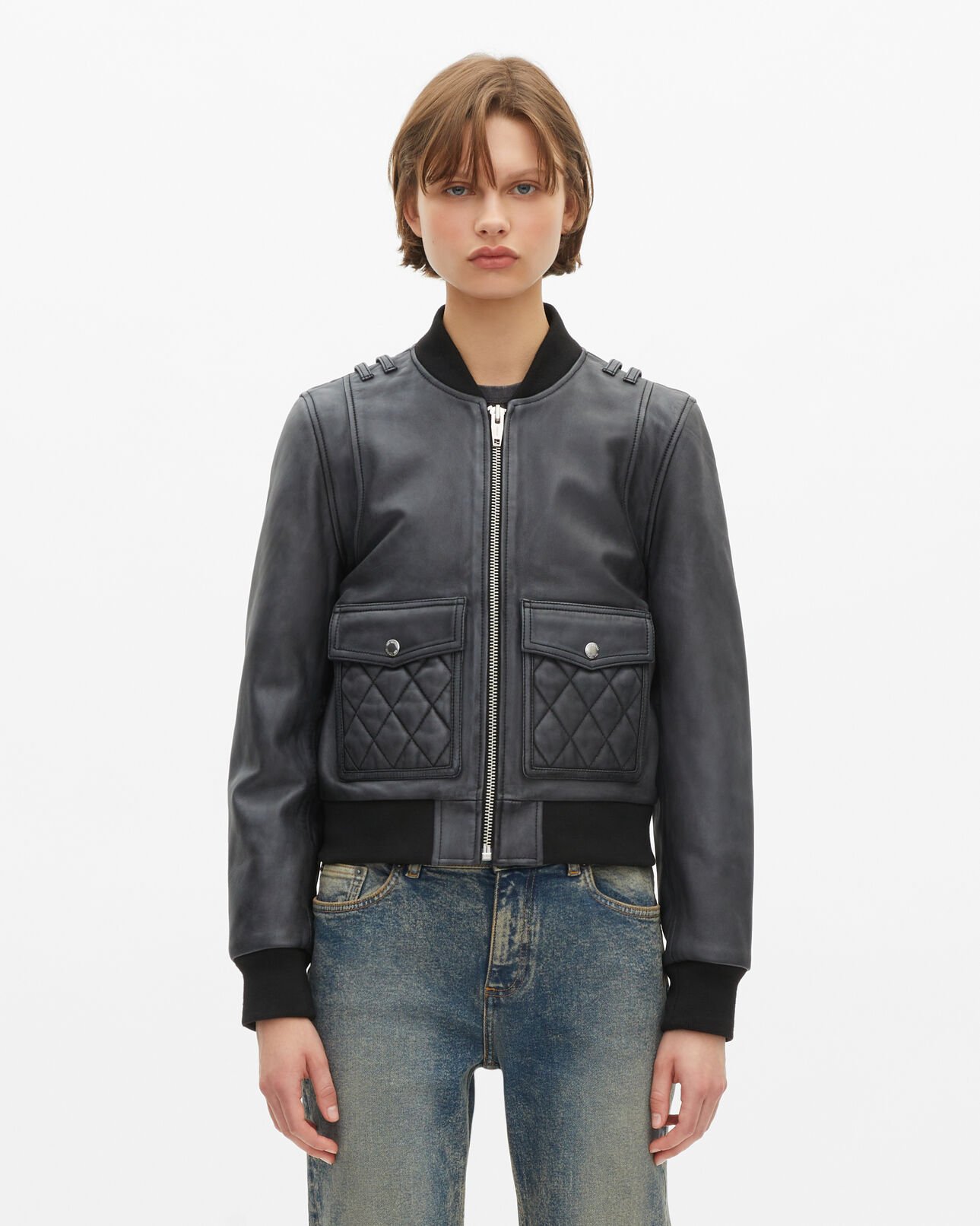 The Kooples WOMEN BLACK WASHED black leather jacket