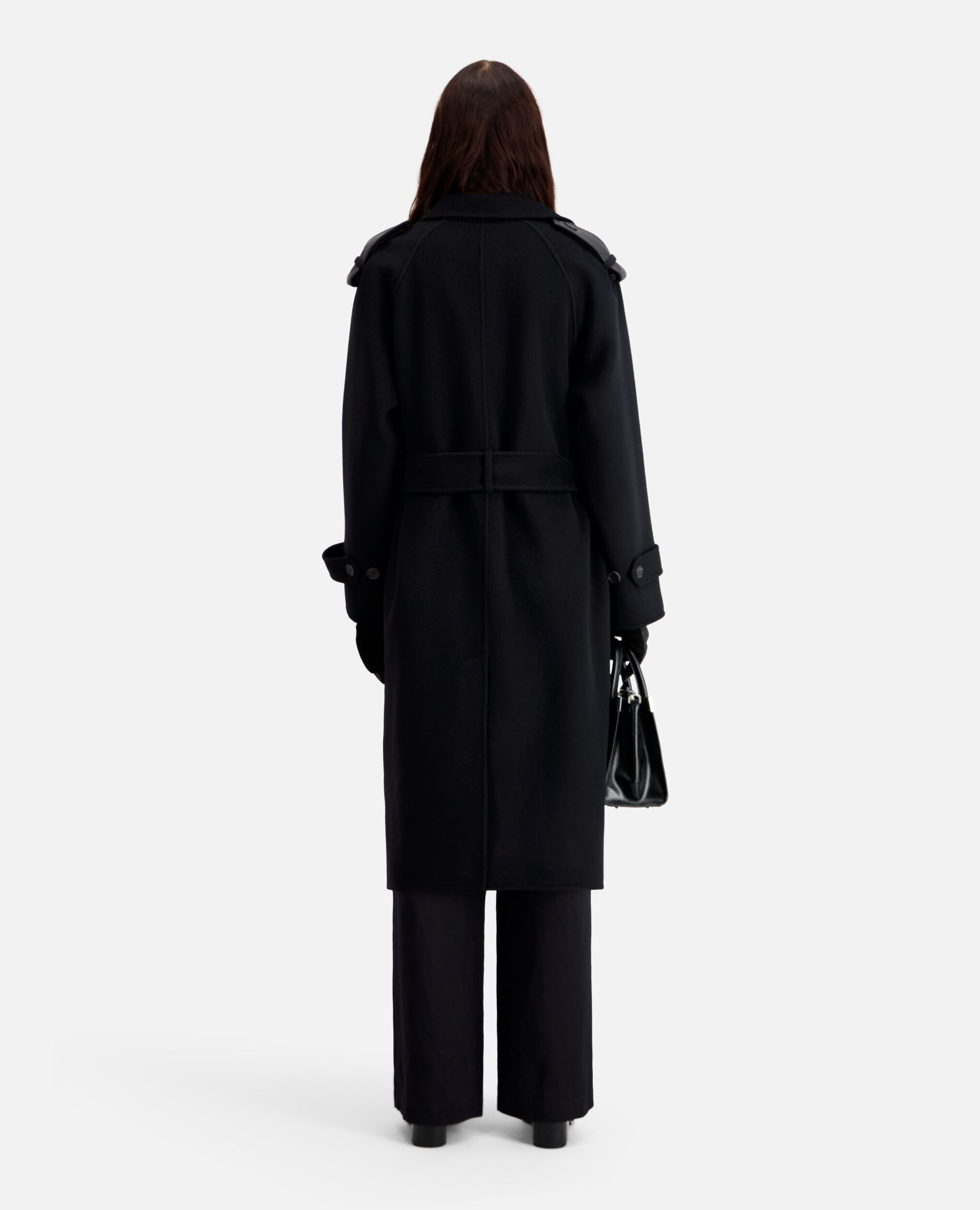 Long black coat in wool blend, BLACK, hi-res image number null