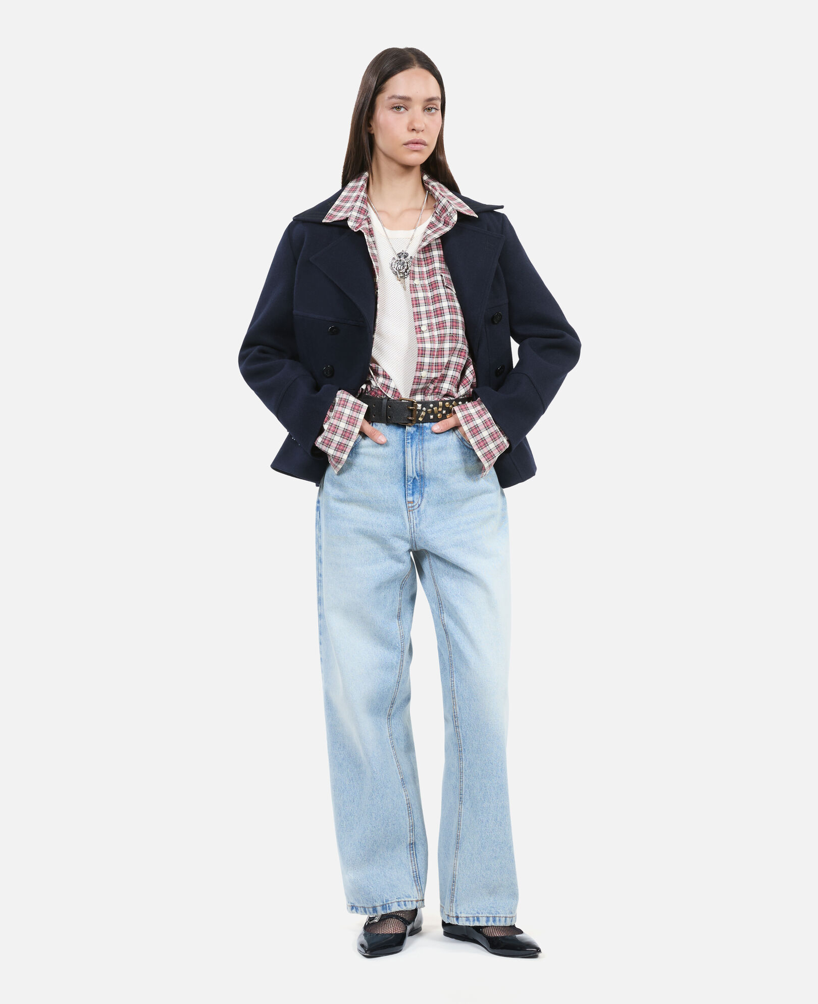 The Kooples FEMME DARK NAVY caban court bleu marine
