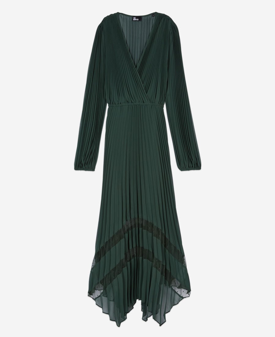 The Kooples FEMME WOOD KAKI robe longue pliss&eacute;e verte