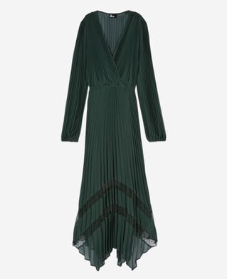 The Kooples FEMME WOOD KAKI robe longue pliss&eacute;e verte