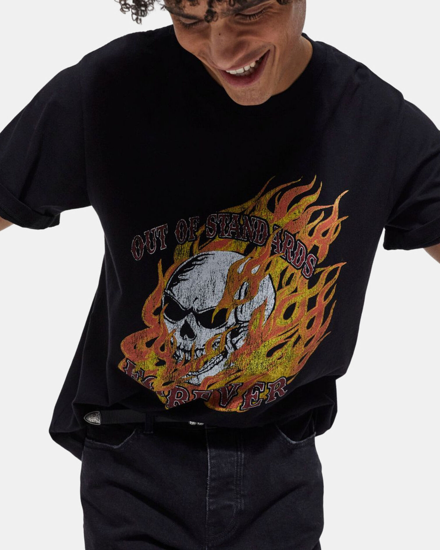 Black T-shirt with screen print, STONE, hi-res image number null