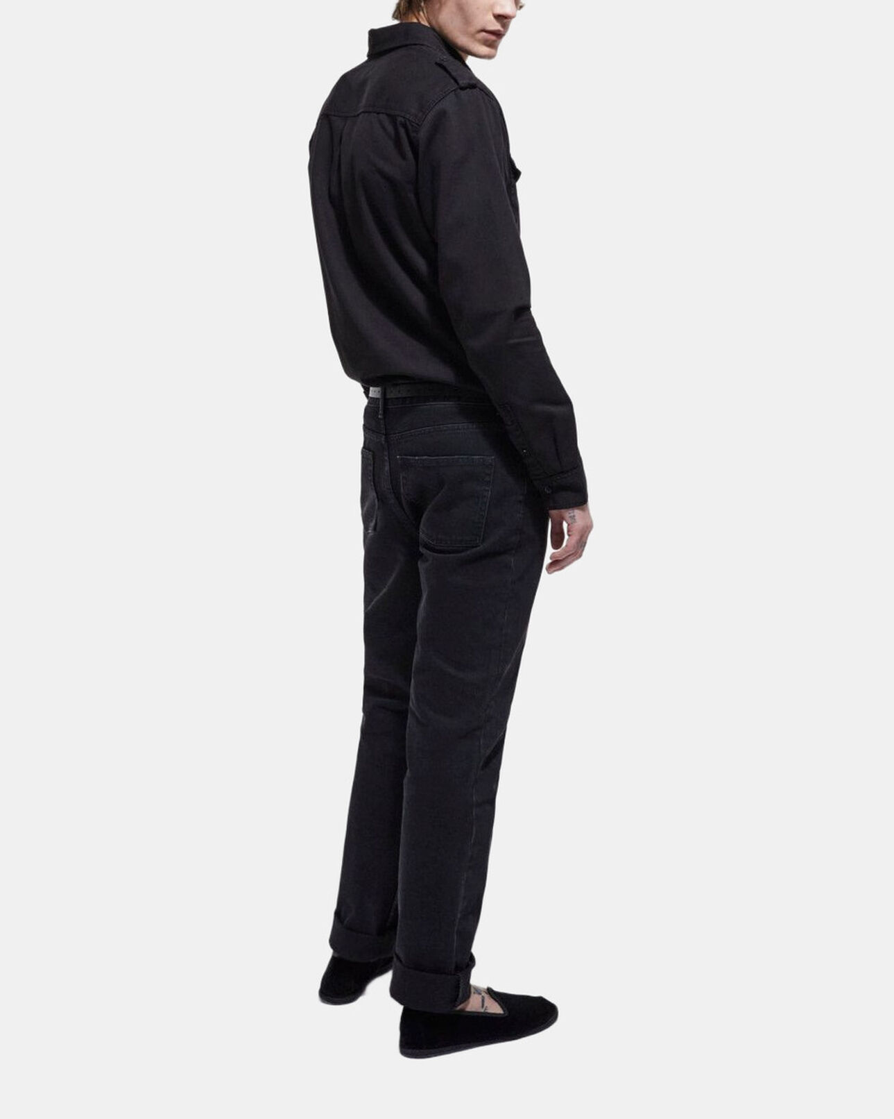The Kooples HERREN STONE GREY schwarzes jeanshemd mit klassischer kragen