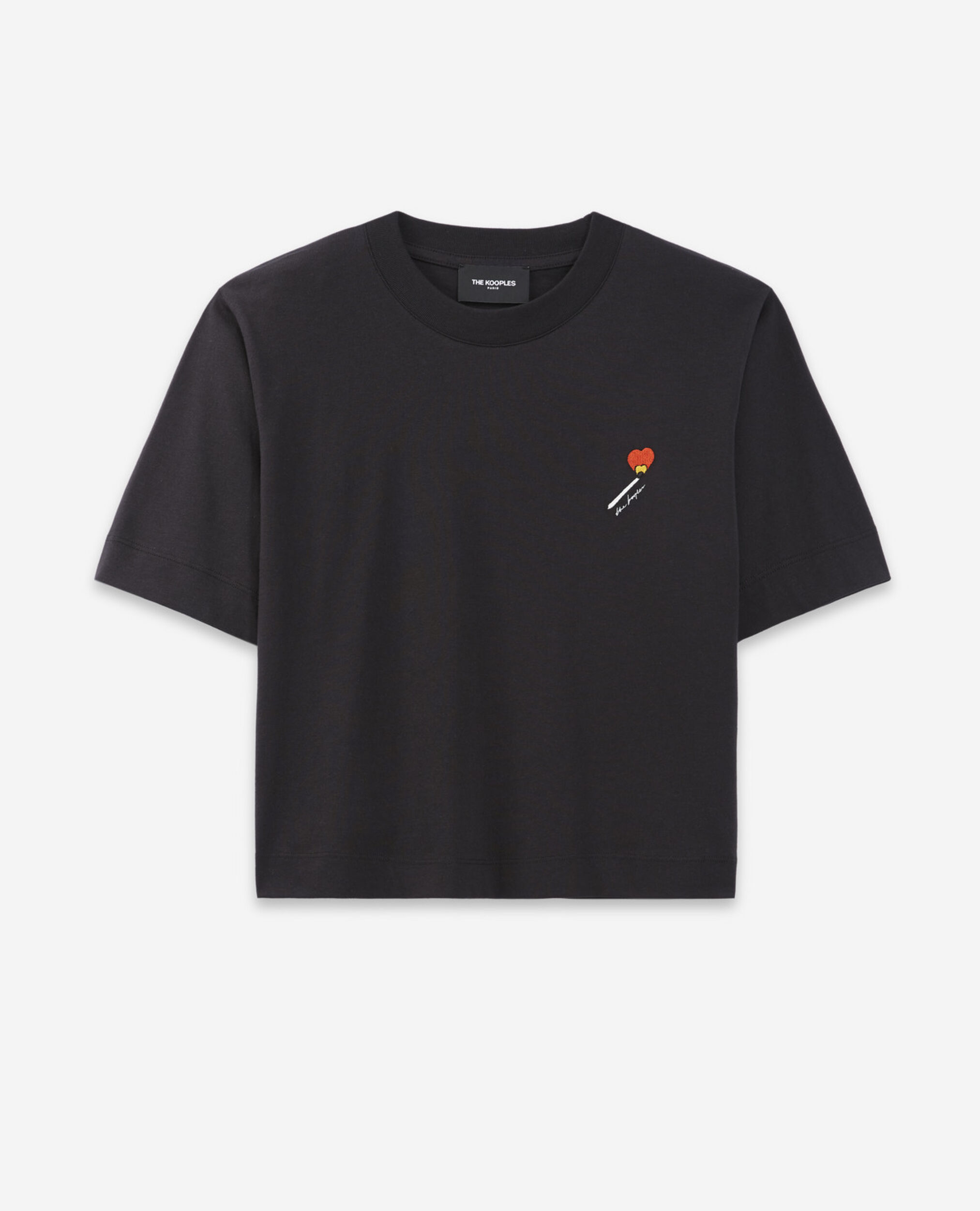 T-Shirt schwarz Baumwolle Stickerei, BLACK, hi-res image number null