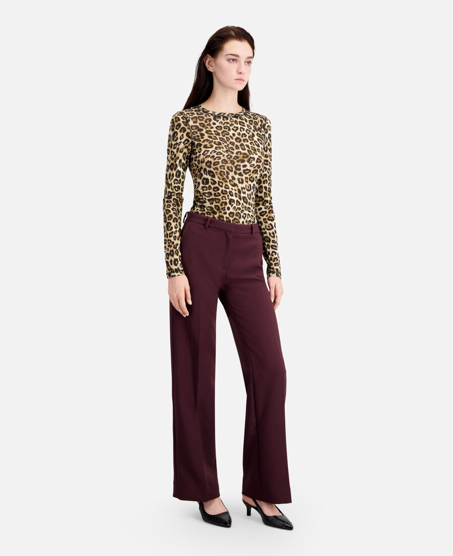 pantalon tailleur bordeaux en crêpe