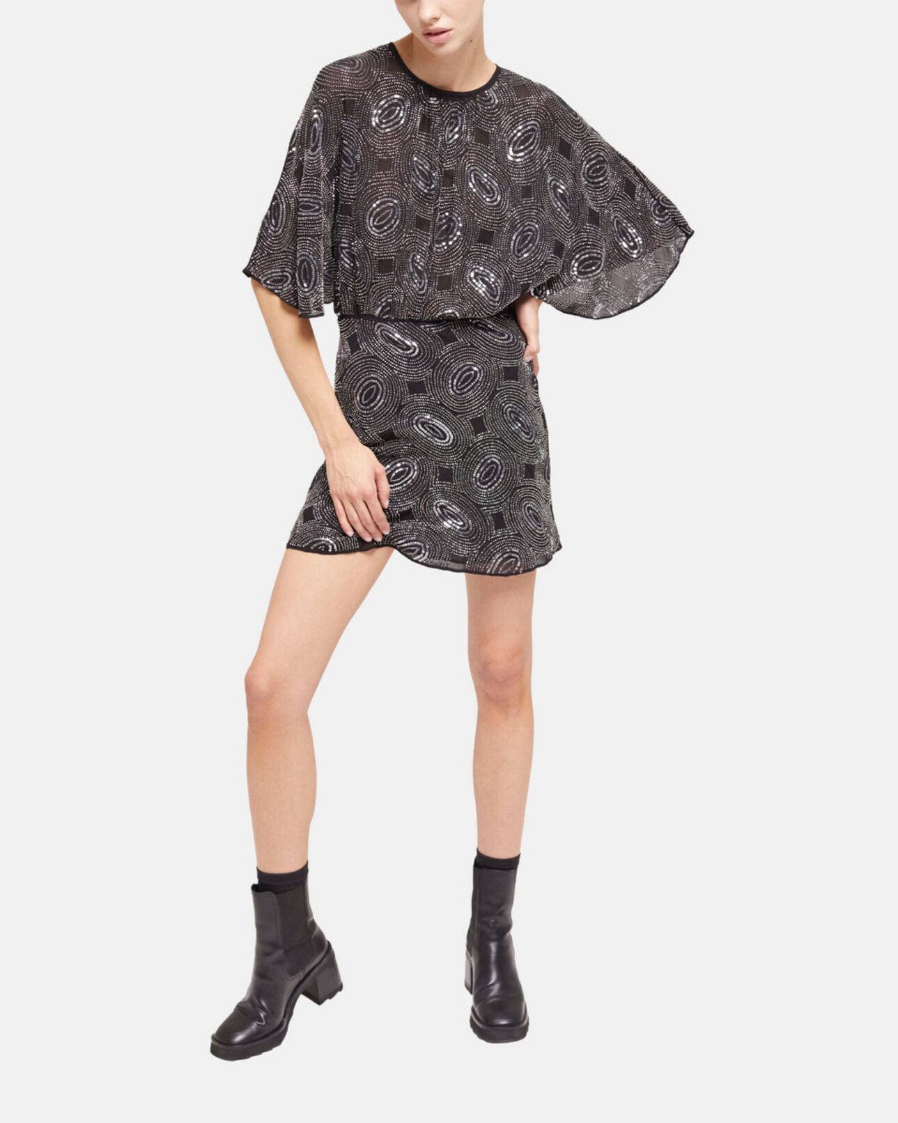 The Kooples WOMEN BLACK short black dress with rhinestones