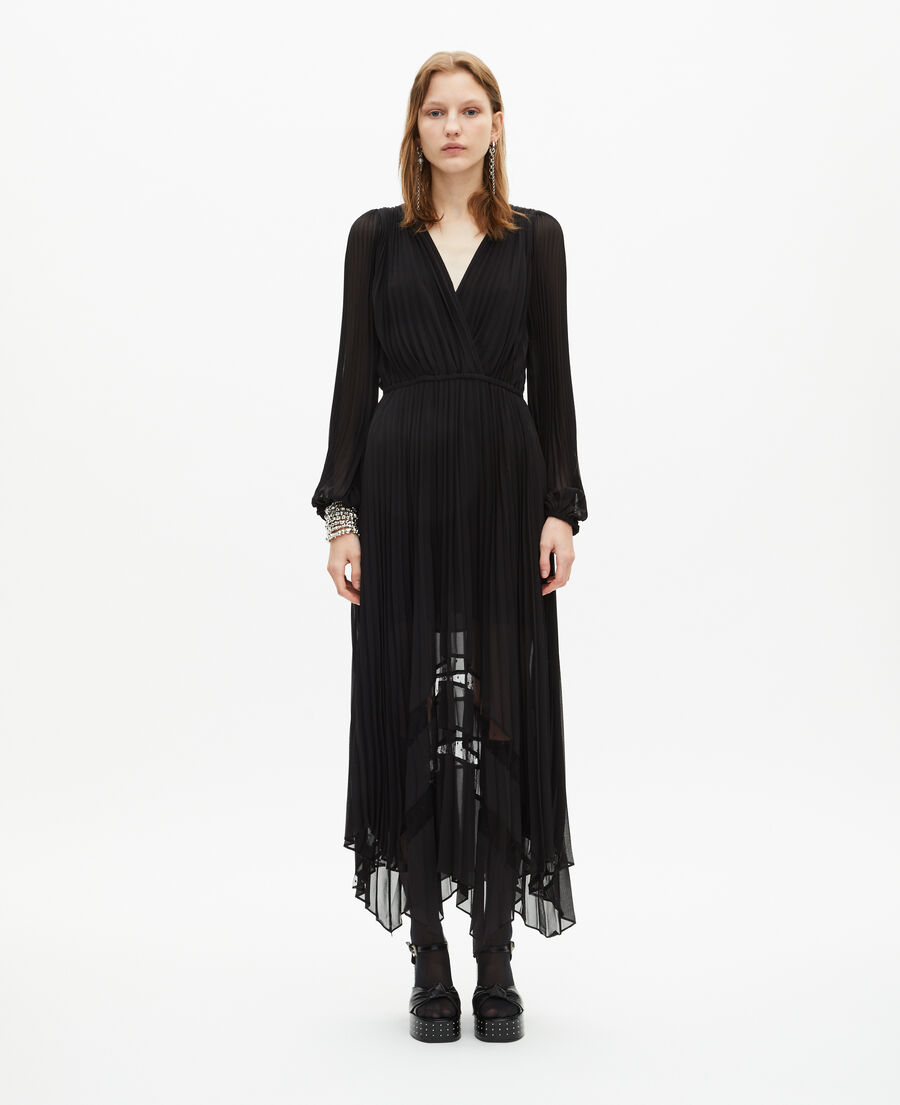 The Kooples FEMME BLACK robe longue plissée avec dentelle noire